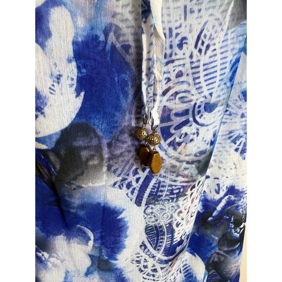 Style & Co Women Top Blouse Size Large Short Sleeve V-Neck Blue White Floral New - Picture 4 of 10